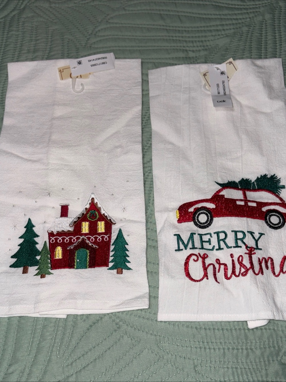 Set Of 2 Flour Sack Embroidered Kitchen Towels Christmas NWT 100% Cotton